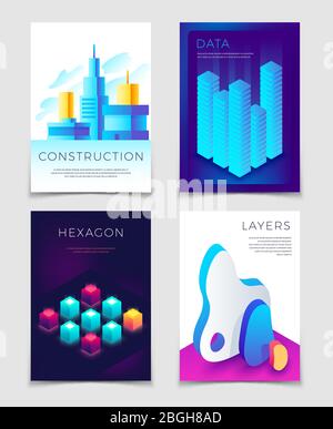 Modern abstract 3d geometric backgrounds with futuristic colorful shapes. Big data, architectural design and blockchain vector concept. Geometric data structure, visualization interface presentation Stock Vector