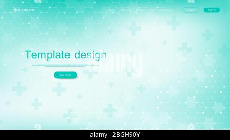 Medical landing page template design. Asbtract scientific background with hexagons. Innovation pattern. Vector illustration Stock Vector