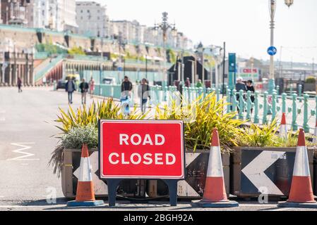 Brighton UK, 20th April 2020: Brighton and Hove City Council this morning closed off Madeira Drive on the seafront to create more space for people to Stock Photo