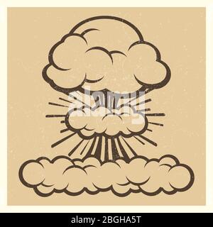 Big explosion sketch drawing vintage element isolated on background. Vector illustration Stock Vector