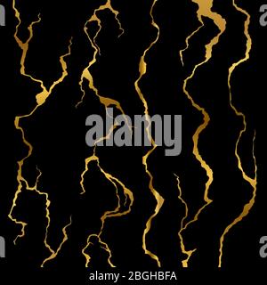 Luxury golden wall cracks isolated on black background. Vector illustration Stock Vector