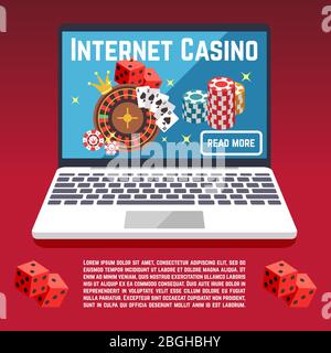 Internet casino page template with dice, poker, cards. Web poker and gambling game illustration Stock Vector
