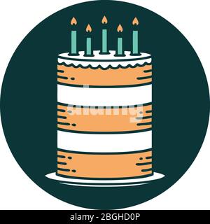 iconic tattoo style image of a birthday cake Stock Vector