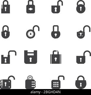 Open and closed padlock icons. Lock, security and password vector isolated symbols. Open lock, safety protection illustration Stock Vector