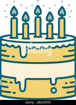 iconic tattoo style image of a birthday cake Stock Vector