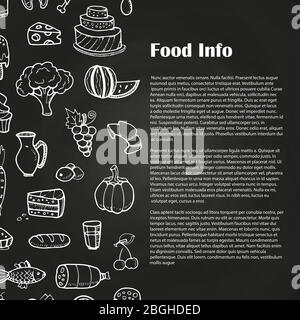 Blackboard food poster with hand drawn popular products and dishes. Vector illustration Stock Vector