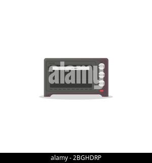 Electric oven. Black modern electro oven with knob wheels and glass door. Outline vector image. House kitchenware flat style vector illustration. Pixe Stock Vector