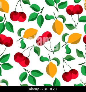 Lemons and cherries seamless pattern on white background. Vector graphics for the design of wallpaper, textiles, wrapping paper, cases for phones Stock Vector