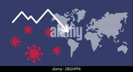 economy and covid19 statistics with arrows in earth maps Stock Vector