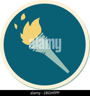 sticker of tattoo in traditional style of a lit torch Stock Vector