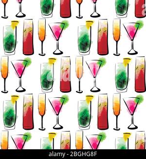 Vector seamless pattern abstract cocktail illustration pink color on white Stock Vector