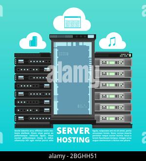 Website cloud hosting, digital data storage and computer server support vector concept. Cloud of network, digital hosting storage illustration Stock Vector