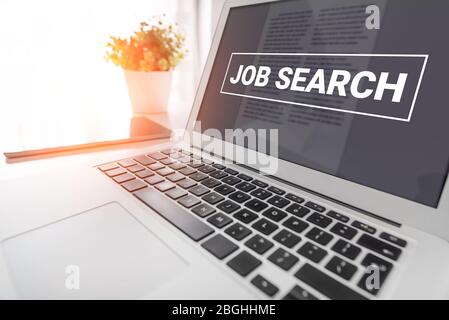 Looking for a job. Job search on laptop screen. Unemployment concept Stock Photo