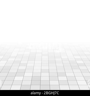 White and gray marble tiles on bathroom floor. Rectangle tiles in perspective grid. Abstract vector background. Surface square ceramic tile texture illustration Stock Vector