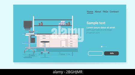 modern lab workplace chemical laboratory furniture working table horizontal copy space vector illustration Stock Vector