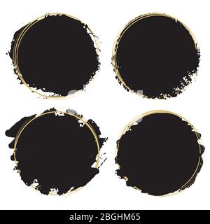 Decorative grunge design elements - black paint artistic round frames. Vector illustration Stock Vector