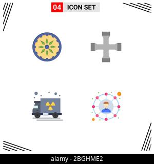 Group of 4 Flat Icons Signs and Symbols for circle, truck, construction and tools, transportation, social Editable Vector Design Elements Stock Vector