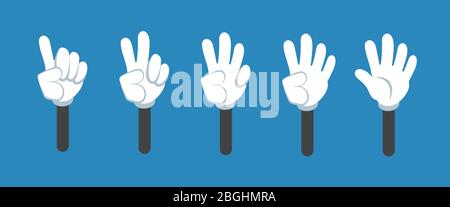 Cartoon counting hand with number gestures isolated set. Countdown with fingers vector symbols. Cartoon hand number fingers illustration Stock Vector