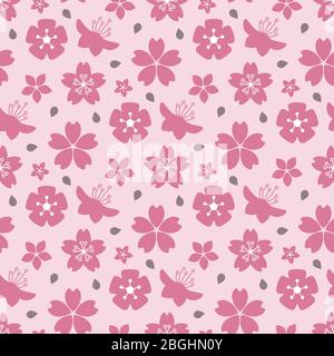 Pink blossom flowers background seamless pattern flat design. Vector illustration Stock Vector