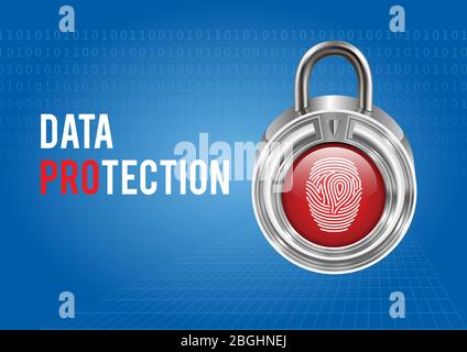 Vector graphics depicting a data security system using a fingerprint. Stock Vector