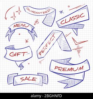 Sketch shopping, trade, advertising banners design on white. Vector illustration Stock Vector