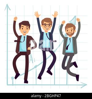 Happy jumping business man. Flat success in business concept design. Businessman success and happy, worker character and teamwork. Vector illustration Stock Vector