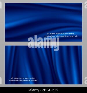 Blue silk fabric banners poster templates of set. Vector illustration Stock Vector