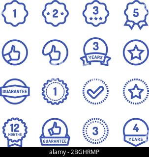 Warranty stamps line icons. Goods durability guarantee circular vector symbols isolated. Illustration of guarantee stamp, label seal Stock Vector