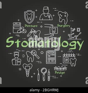 Vector black linear round web banner - Stomatology Concept Stock Vector