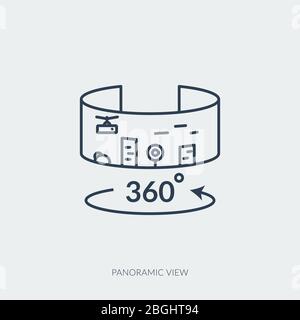 Vector outline icon of virtual reality technology - panoramic view Stock Vector