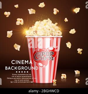 Cinema banner background with vector realistic popcorn and shine effect illustration Stock Vector