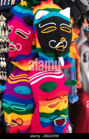 Portrait images of items for sale on market stalls Stock Photo