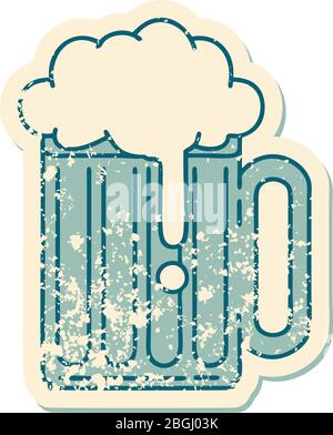 iconic distressed sticker tattoo style image of a beer tankard Stock Vector