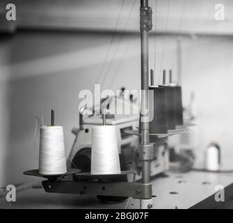 Industrial sewing machine spools Stock Photo