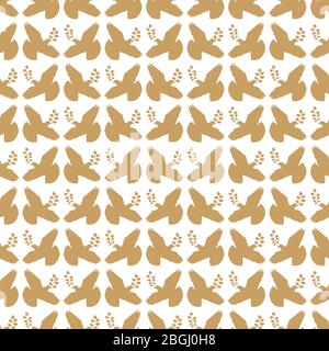 Gold vintage peace dove seamless pattern or background. Vector illustration Stock Vector