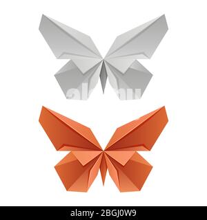 Vector paper japanese butterflies for logo, print, design isolated on white. Vector illustration Stock Vector