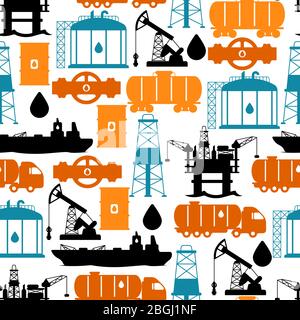 Seamless pattern with oil and petrol icons. Stock Vector