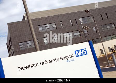 Newham University Hospital is a nucleus hospital situated in Plaistow, East London, England. Opened in 1983, it provided centralized services for the Stock Photo