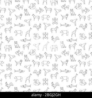 Line animals, bird and fishes seamless pattern background. Vector illustration Stock Vector
