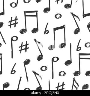 Hand drawn music notes seamless pattern background design. Vector illustration Stock Vector