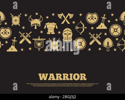 Vintage warrior banner and poster background with mediewal knights silhouette icons. Vector illustration Stock Vector