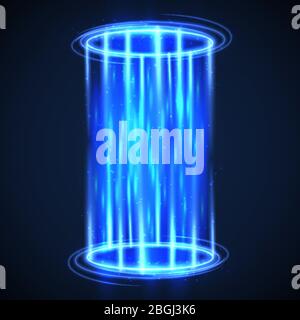 Futuristic virtual hologram teleport. Hud digital portal. Hightech vector background. Light futuristic digital teleportation illustration Stock Vector