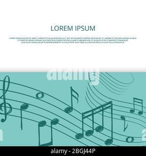 Hand drawn music wave with notes vector banner or poster template illustration Stock Vector
