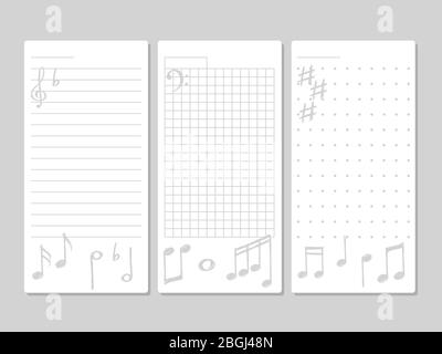 Page for notes, do to or wish list with musical elements of set. Vector illustration Stock Vector