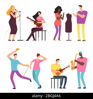 Cartoon artists and musicians vector isolated characters in creative ...