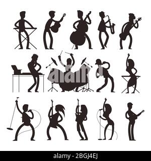 Vector muscian silhouettes isolated on white background. Concert and performance musical jazz illustration Stock Vector