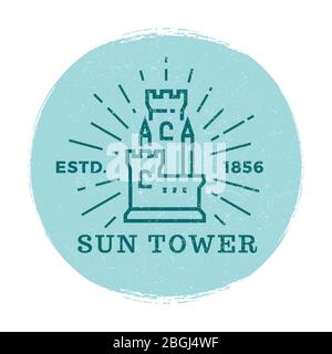 Medieval tower grunge label vector illustration of isolated on white background Stock Vector