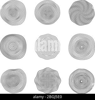 Abstract wave surfaces. Flowing music sound waves. Smooth ring patterns vector collection isolated. Illustration of music sound round wave dynamic Stock Vector