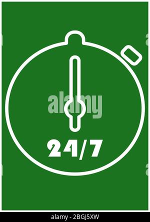 Pointer working hours 24 hours a day. 24 hour work. Place for text. Vector image. Background image. Showcase. Poster. Nameplate pointer. Stock Vector