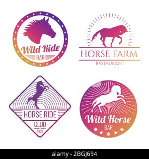 Colorful horse and mare emblems isolated on white background. Vector illustration Stock Vector
